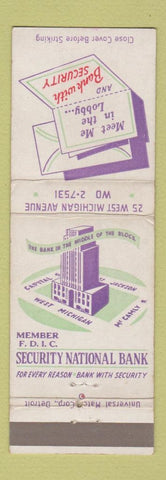 Matchbook Cover - Security National Bank Bellevue Nashville MI Detroit WEAR