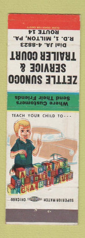 Matchbook Cover - Zettle Sunoco oil gas Milton PA Trailer Park