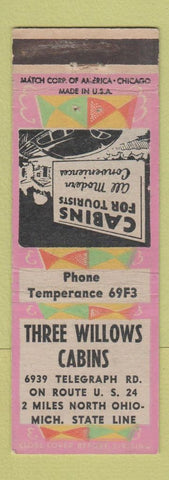 Matchbook Cover - Three Willows Cabins Temperance OH
