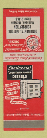 Matchbook Cover - Continental Motors Diesel Muskegon MI