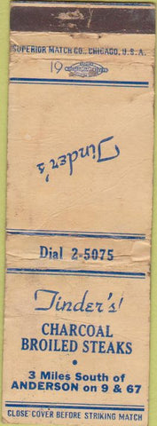 Matchbook Cover - Tinder's Steaks Anderson IN POOR