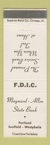 Matchbook Cover - Maynard Allen State Bank Sunfield Westphalia Portland MI