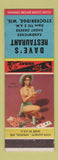 Matchbook Cover - Dave's Restaurant Stockbridge WI pinup