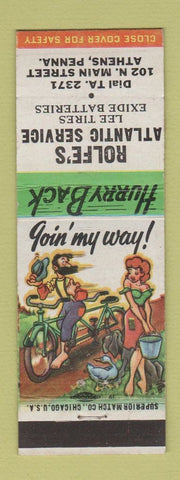 Matchbook Cover - Rolfe's Atlantic oil gas Lee Tires Athens PA hillbilly