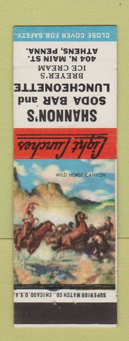 Matchbook Cover - Shannon's Soda Bar Athens PA Wild Horse Canyon