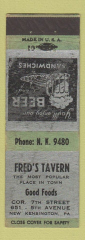 Matchbook Cover - Fred's Tavern New Kensington PA