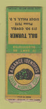 Matchbook Cover - Bill Turner Green Marked Coal Sioux Falls SD BOBTAIL