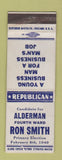 Matchbook Cover - Alderman Ron Smith Election 1949