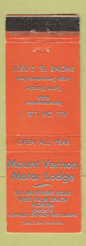 Matchbook Cover - Mount Vernon Motor Lodge West Palm Beach FL WEAR