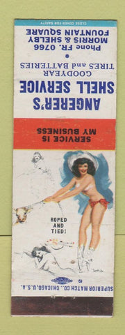 Matchbook Cover - Angerer's Shell oil gas Goodyear Tires Indianapolis IN pinup
