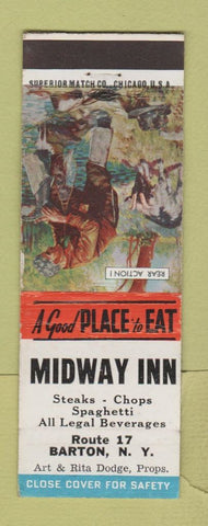Matchbook Cover - Midway Inn Barton NY Rear Action