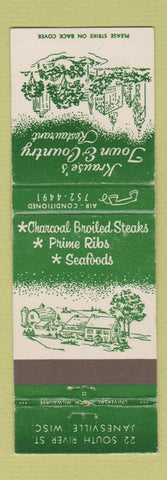 Matchbook Cover - Krause's Town and Country Restaurant Janesville WI