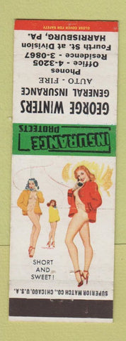 Matchbook Cover - George Winters Insurance Harrisburg PA pinup Shot and Sweet