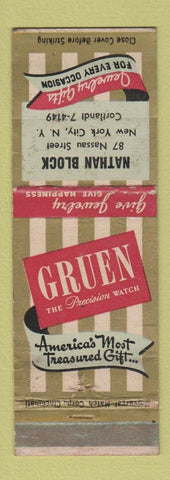 Matchbook Cover - Gruen Watches Nathan Block New York City WEAR