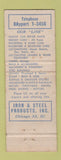 Matchbook Cover - Iron & Steel Products Chicago IL