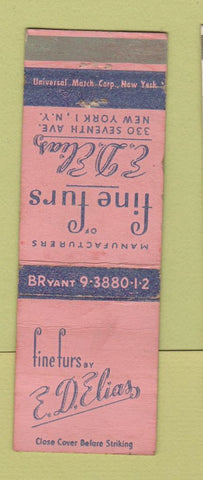 Matchbook Cover - ED Elias Fine Furs New York City WORN