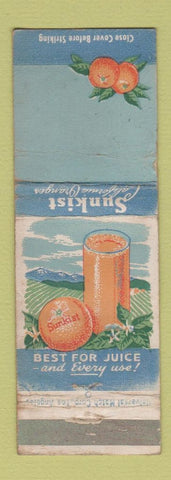 Matchbook Cover - Sunkist California Oranges Orange Juice WEAR