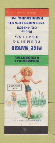 Matchbook Cover - Mike Margio Plumbing Heating Harrisburg PA pinup Hooked Lass