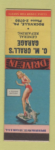 Matchbook Cover - CM Crall's Garage Rockville PA pinup Pleasing Discovery