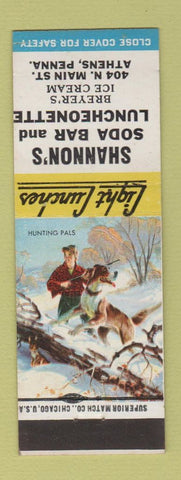 Matchbook Cover - Shannon's Soda Bar Athens PA Hunting Pals