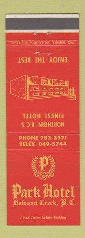 Matchbook Cover - Park Hotel Dawson Creek BC