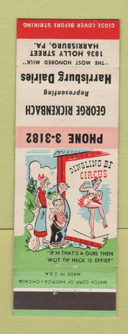 Matchbook Cover - Harrisburg Dairies PA hillbilly circus