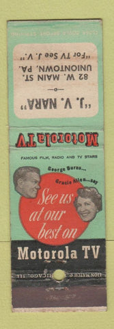 Matchbook Cover - Motorola TV JV Nara Uniontown PA WEAR
