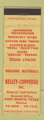 Matchbook Cover - Kelley Coppedge Inc Contractor Fort Worth TX WEAR