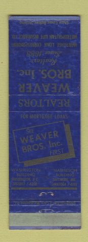 Matchbook Cover - Weaver Bros Real Estate Washington DC Baltimore MD WEAR