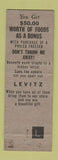 Matchbook Cover - Levitz Furniture Philco TV Pottstown PA