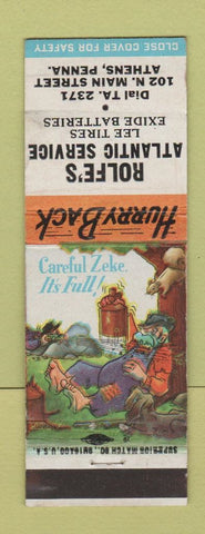 Matchbook Cover - Rolfe's Atlantic oil gas Lee Tires Athens PA hillbilly