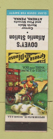 Matchbook Cover - Covey's Atlantic oil gas Athens PA traffic safety