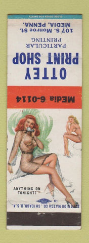 Matchbook Cover - Ottey Print Shop Media PA pinup Anything on Tonight?
