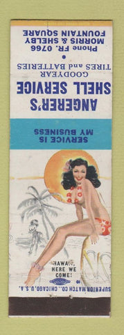 Matchbook Cover - Angerer's Shell oil gas Goodyear Tires Indianapolis IN pinup