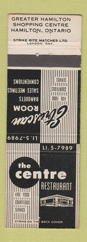 Matchbook Cover - Centre Restaurant Hamilton ON