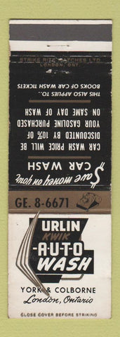 Matchbook Cover - Urlin Kwik Car Wash London ON