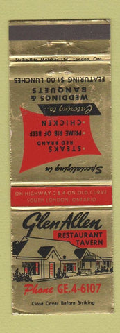 Matchbook Cover - Glen Allen Restaurant Tavern London ON WEAR