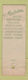 Matchbook Cover - Manhattan Men's Shirts Jersey City NJ