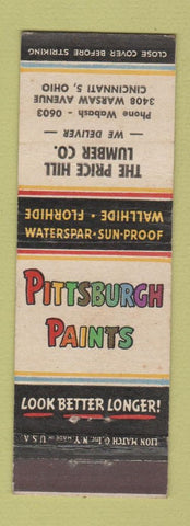Matchbook Cover - Pittsburgh Paints Cincinnati OH Price Hill Lumber