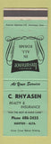 Matchbook Cover - C Rhyasen Real Estate Insurance Nanton AB