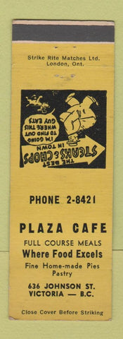Matchbook Cover - Plaza Cafe Victoria BC