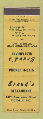 Matchbook Cover - Brand's Restaurant Victoria BC