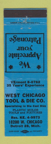 Matchbook Cover - West Chicago Tool and Die Detroit MI WEAR BLUE