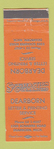 Matchbook Cover - Dearborn Letter Printing Service Dearborn MI ORANGE WEAR