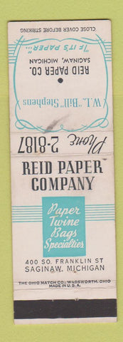 Matchbook Cover - Reid Paper Company Saginaw MI
