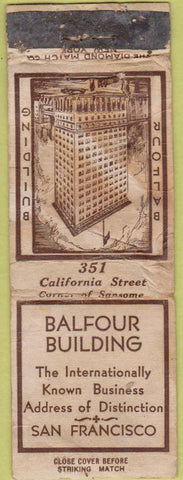 Matchbook Cover - Balfour Building San Francisco CA POOR