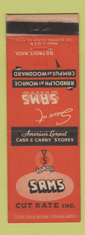 Matchbook Cover - Sams Cut Rate Department Store Detroit MI