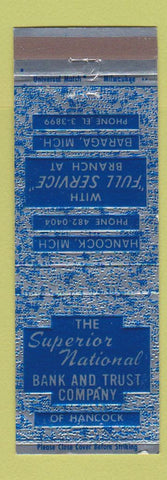 Matchbook Cover - Superior National Bank Trust Hancock MI Baraga