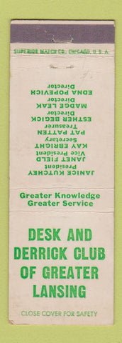 Matchbook Cover - Desk and Derrick Club of Lansing MI