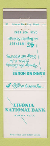 Matchbook Cover - Livonia National Bank MI